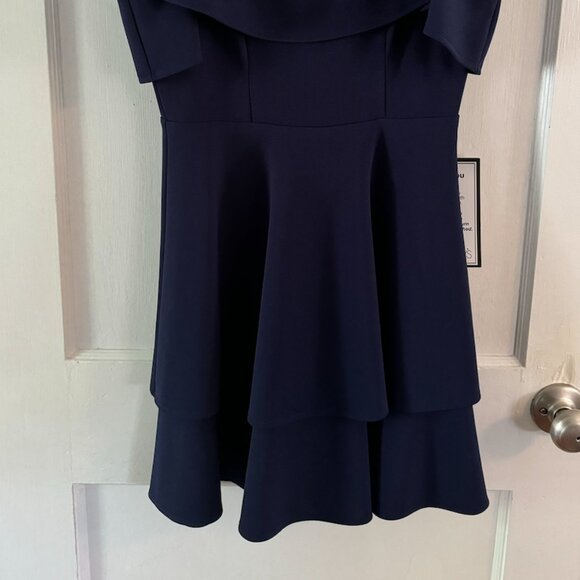 B. Darlin Juniors' Navy Ruffled Off-The-Shoulder Dress - Picture 2 of 5